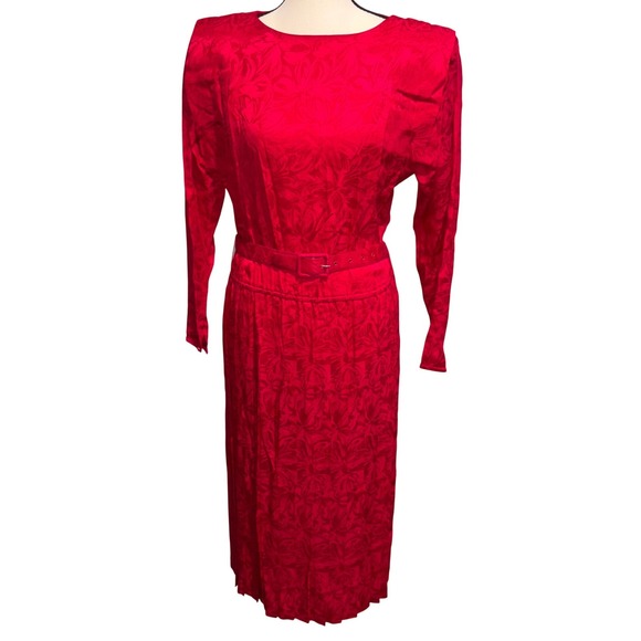 Argenti Petites Dresses & Skirts - Vintage Silk Jacquard Midi‎ Dress 80s Mob Wife Women 10P Red Argenti Petites